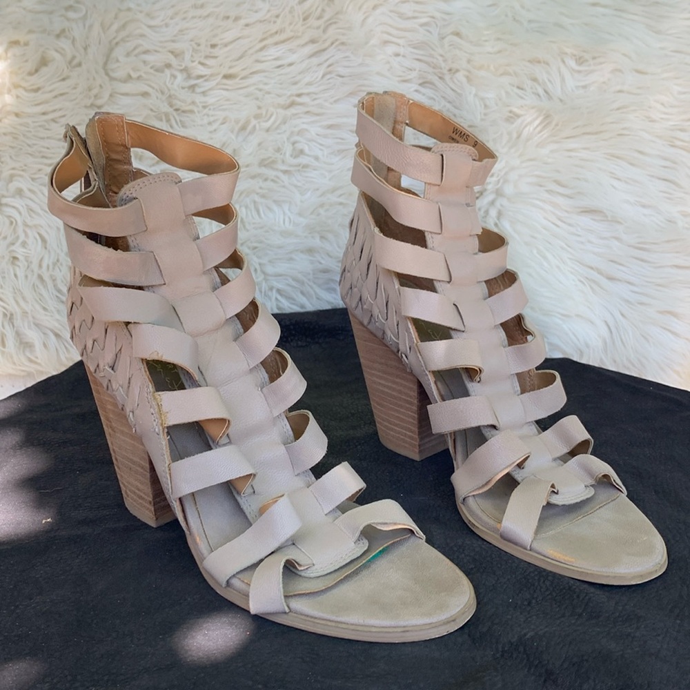 Report Signature Leather Owen Gladiator Block Wooden Stacked Heeled Sandals 9